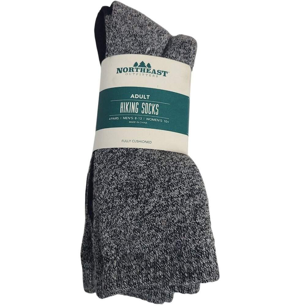 NWT Northeast Outfitters 4 Pair Adult Hiking Socks Grey Black Sz M 8-13, W 10+